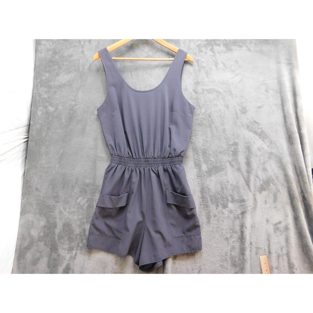 Flexure Bodywear Romper Womens M Blue Sleeveless Scoop Neck Pockets Casual